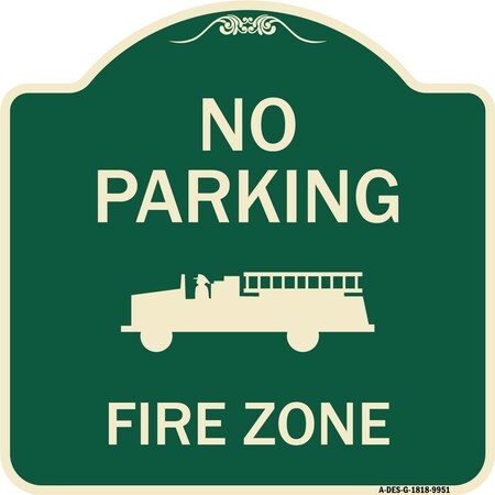 Signmission Designer Series-No Parking Fire Zone With Fire Truck Graphic, 18" x 18", G-1818-9951 A-DES-G-1818-9951